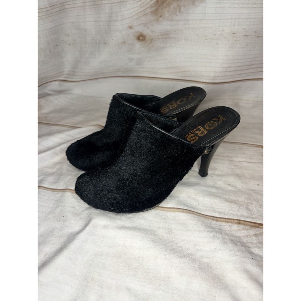 KORS Michael Kors Black Calf Hair Mule Heels 6M Slip On Quiet Luxury Minimalist